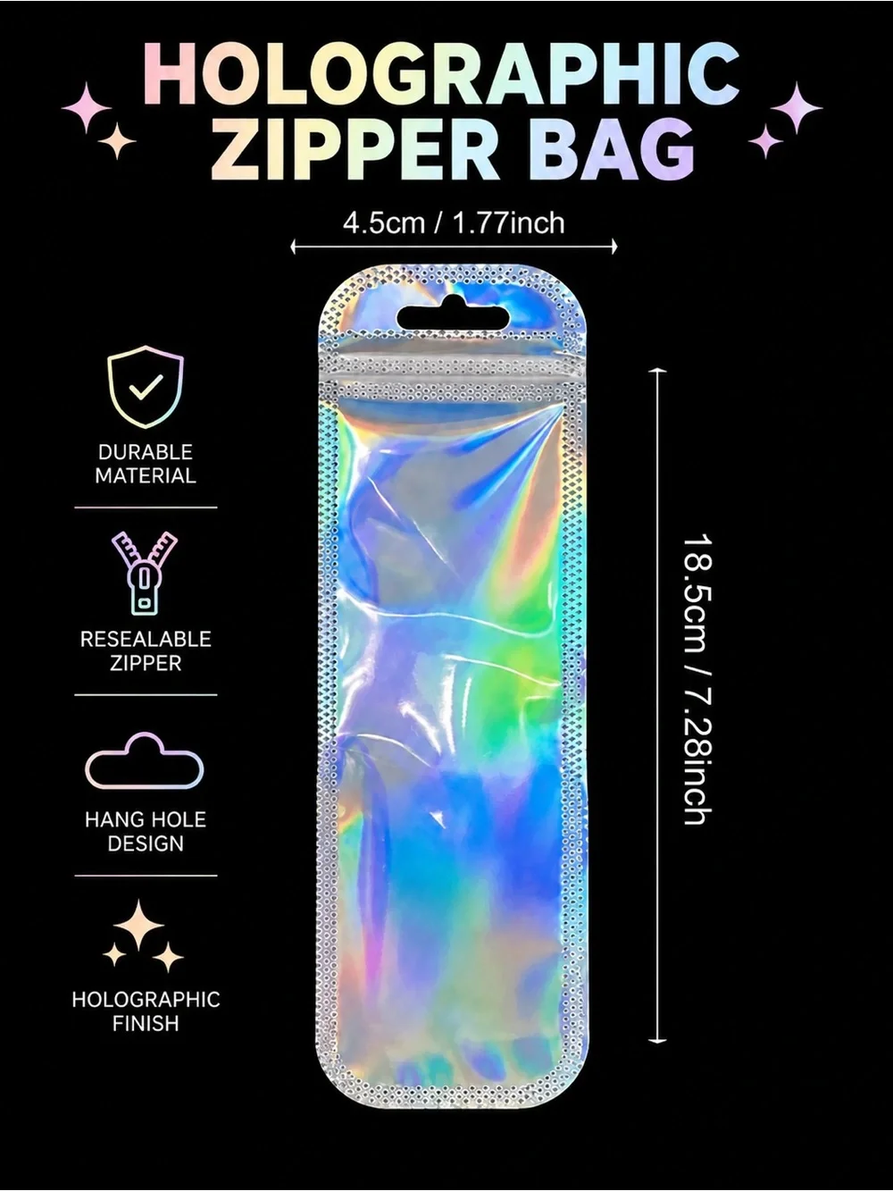 40 Holographic Zipper Bags Iridescent Resealable Packaging Pouches